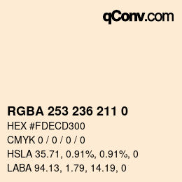 Color code: RGBA 253 236 211 0 | qconv.com