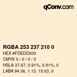 颜色代码: RGBA 253 237 210 0 | qconv.com