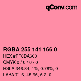 Color code: RGBA 255 141 166 0 | qconv.com