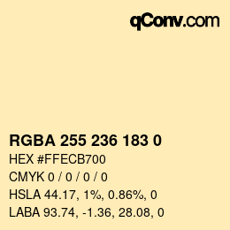 Color code: RGBA 255 236 183 0 | qconv.com