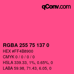 Color code: RGBA 255 75 137 0 | qconv.com