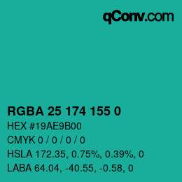 Farbcode: RGBA 25 174 155 0 | qconv.com