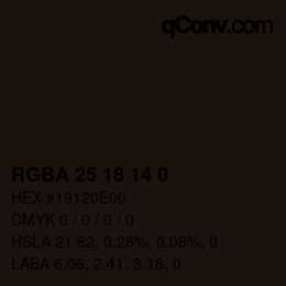 Color code: RGBA 25 18 14 0 | qconv.com
