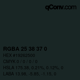 Color code: RGBA 25 38 37 0 | qconv.com