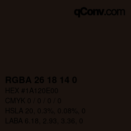 颜色代码: RGBA 26 18 14 0 | qconv.com