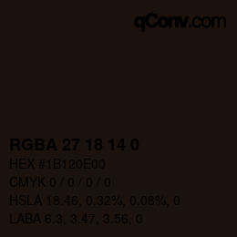 Color code: RGBA 27 18 14 0 | qconv.com