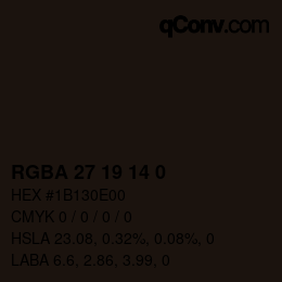 Color code: RGBA 27 19 14 0 | qconv.com
