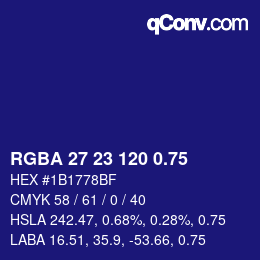 颜色代码: RGBA 27 23 120 0.75 | qconv.com