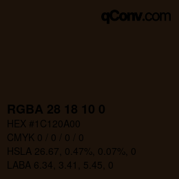 Color code: RGBA 28 18 10 0 | qconv.com