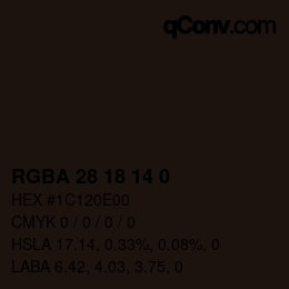 Color code: RGBA 28 18 14 0 | qconv.com