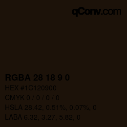 Color code: RGBA 28 18 9 0 | qconv.com