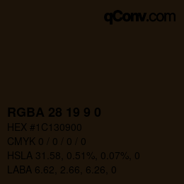 Color code: RGBA 28 19 9 0 | qconv.com