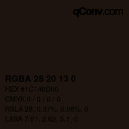 Color code: RGBA 28 20 13 0 | qconv.com