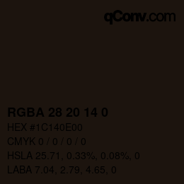Color code: RGBA 28 20 14 0 | qconv.com