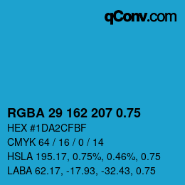 颜色代码: RGBA 29 162 207 0.75 | qconv.com