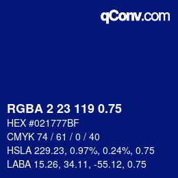 颜色代码: RGBA 2 23 119 0.75 | qconv.com