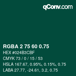 颜色代码: RGBA 2 75 60 0.75 | qconv.com