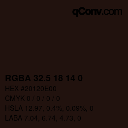 Color code: RGBA 32.5 18 14 0 | qconv.com