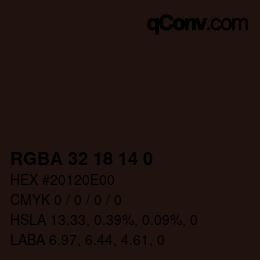 Color code: RGBA 32 18 14 0 | qconv.com