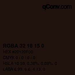 Color code: RGBA 32 18 15 0 | qconv.com