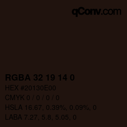 Color code: RGBA 32 19 14 0 | qconv.com