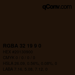 Color code: RGBA 32 19 9 0 | qconv.com