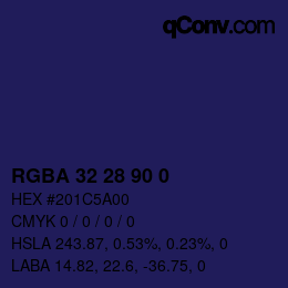 Color code: RGBA 32 28 90 0 | qconv.com
