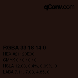 Color code: RGBA 33 18 14 0 | qconv.com