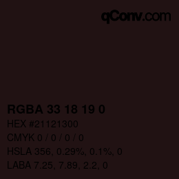 Color code: RGBA 33 18 19 0 | qconv.com