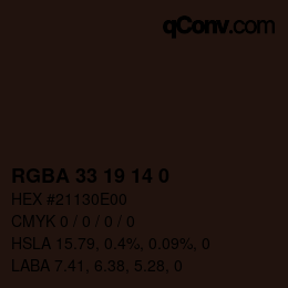 Color code: RGBA 33 19 14 0 | qconv.com