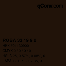 Color code: RGBA 33 19 9 0 | qconv.com