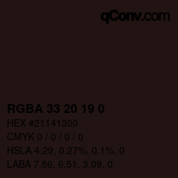 Color code: RGBA 33 20 19 0 | qconv.com