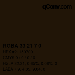 Color code: RGBA 33 21 7 0 | qconv.com