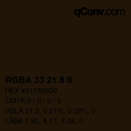 Color code: RGBA 33 21 8 0 | qconv.com