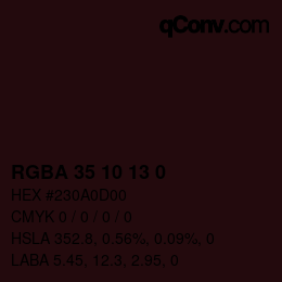 Código de color: RGBA 35 10 13 0 | qconv.com
