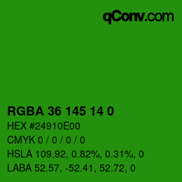 Farbcode: RGBA 36 145 14 0 | qconv.com