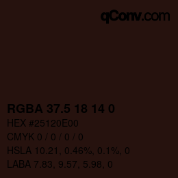 颜色代码: RGBA 37.5 18 14 0 | qconv.com