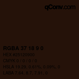 Color code: RGBA 37 18 9 0 | qconv.com