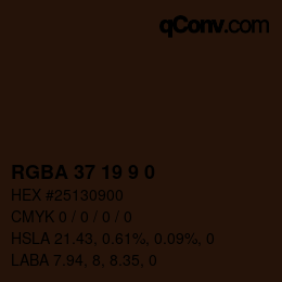 Color code: RGBA 37 19 9 0 | qconv.com