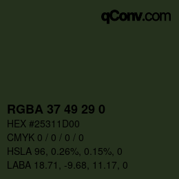Color code: RGBA 37 49 29 0 | qconv.com