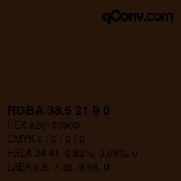 Color code: RGBA 38.5 21 9 0 | qconv.com