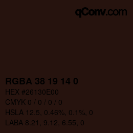 Color code: RGBA 38 19 14 0 | qconv.com