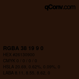 Color code: RGBA 38 19 9 0 | qconv.com