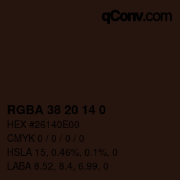 Color code: RGBA 38 20 14 0 | qconv.com