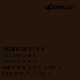 Color code: RGBA 38 21 9 0 | qconv.com