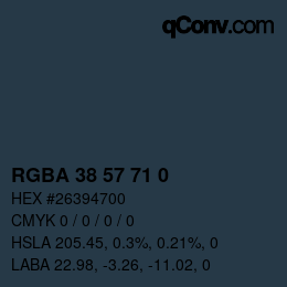 Color code: RGBA 38 57 71 0 | qconv.com