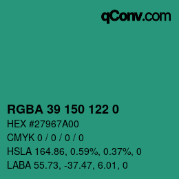 Color code: RGBA 39 150 122 0 | qconv.com
