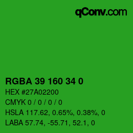 Farbcode: RGBA 39 160 34 0 | qconv.com