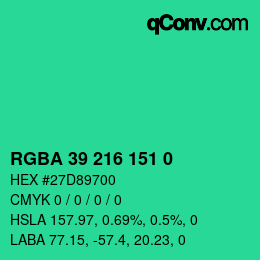 Color code: RGBA 39 216 151 0 | qconv.com