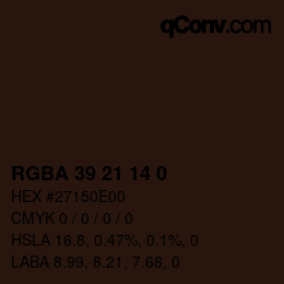 Color code: RGBA 39 21 14 0 | qconv.com